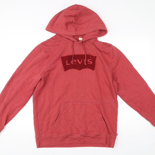 Levi's Men Red Pullover Hoodie M Logo Graphic Long Sleeve