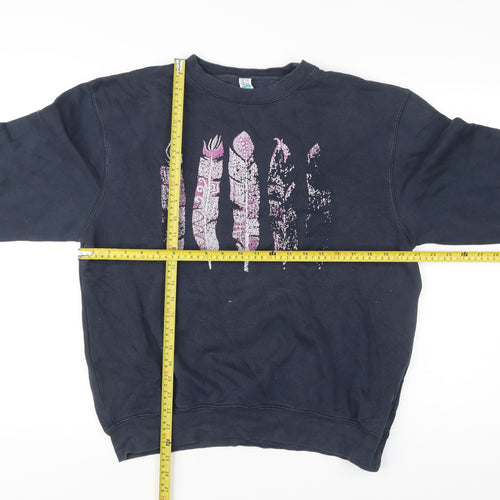 Lane Seven Womens Blue Sweatshirt M Pullover Crew Neck Feather Print
