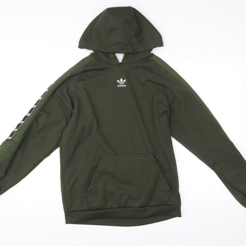 Adidas Men’s Green Pullover Hoodie Small Logo Sportswear Fleece