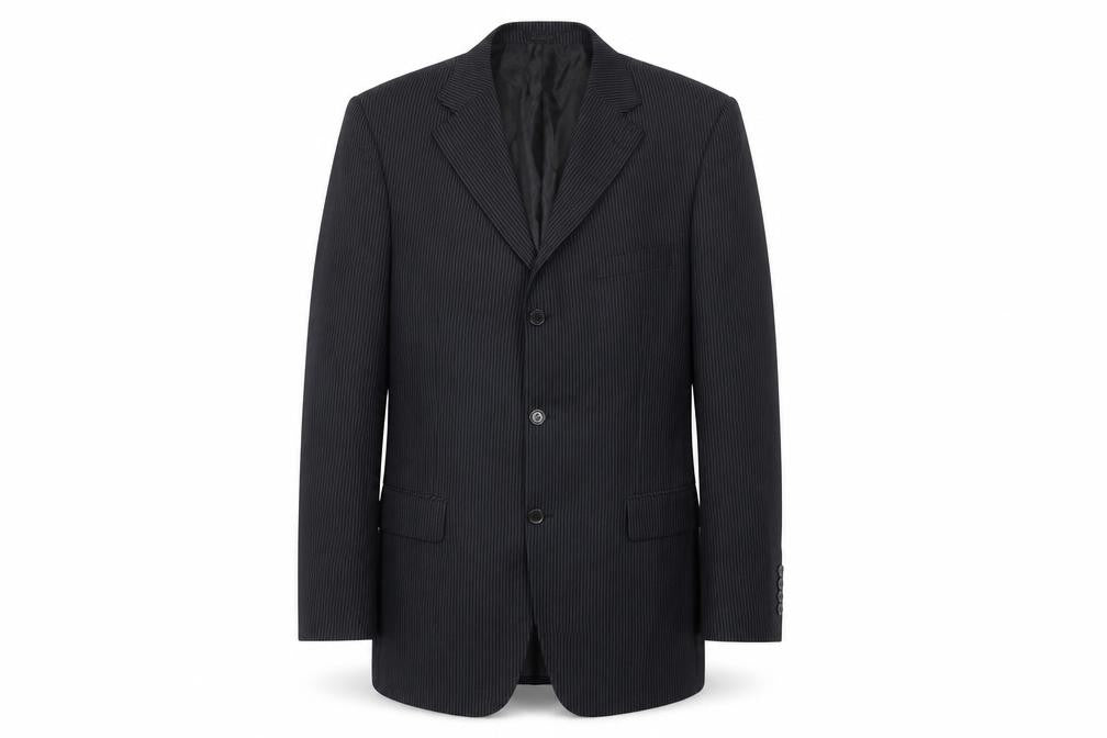Front view of A2Bay Limited Edition Men’s Black Pinstripe Wool Blazer Jacket, size 42