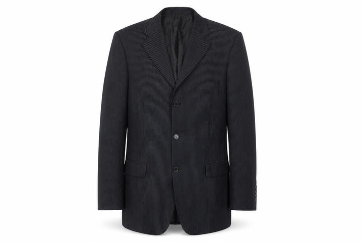 Front view of A2Bay Limited Edition Men’s Black Pinstripe Wool Blazer Jacket, size 42