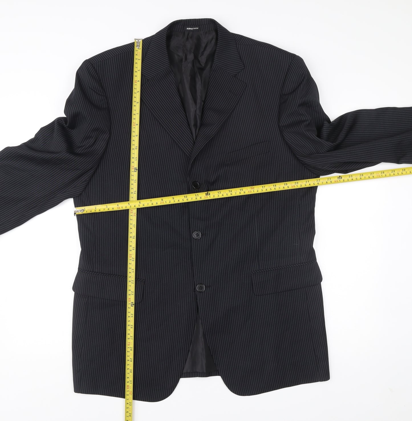 A2Bay Limited Edition Men’s Black Pinstripe Wool Blazer Jacket Size 42