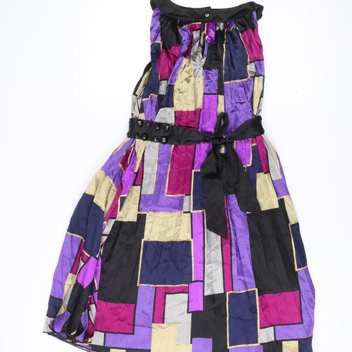 Pinkiss Women’s Black Purple Geometric Strapless A-Line Dress S