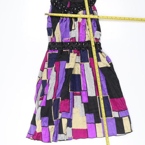 Pinkiss Women’s Black Purple Geometric Strapless A-Line Dress S