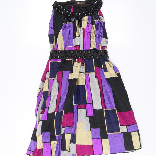 Pinkiss Women’s Black Purple Geometric Strapless A-Line Dress S
