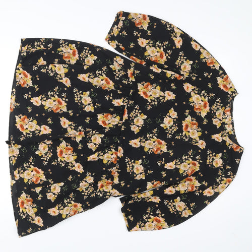Zara Women’s Black Floral A-Line Dress Size 14 Long Sleeve Viscose