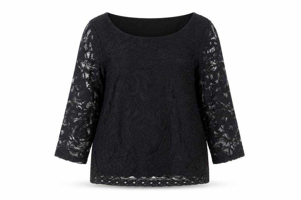 Next Petites Women’s Black Lace Tunic Blouse Size 16 Petite
