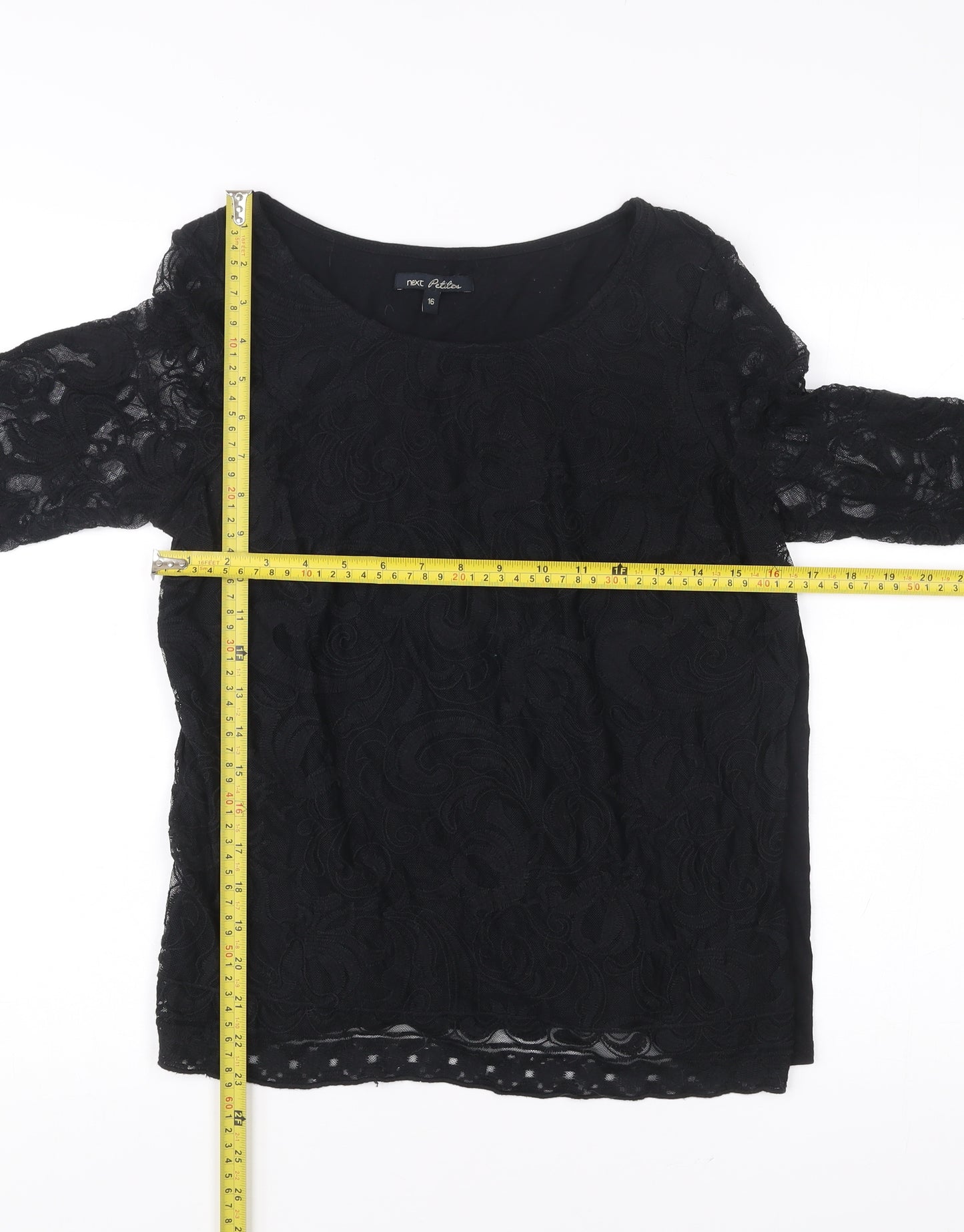 Next Petites Women’s Black Lace Tunic Blouse Size 16 Petite