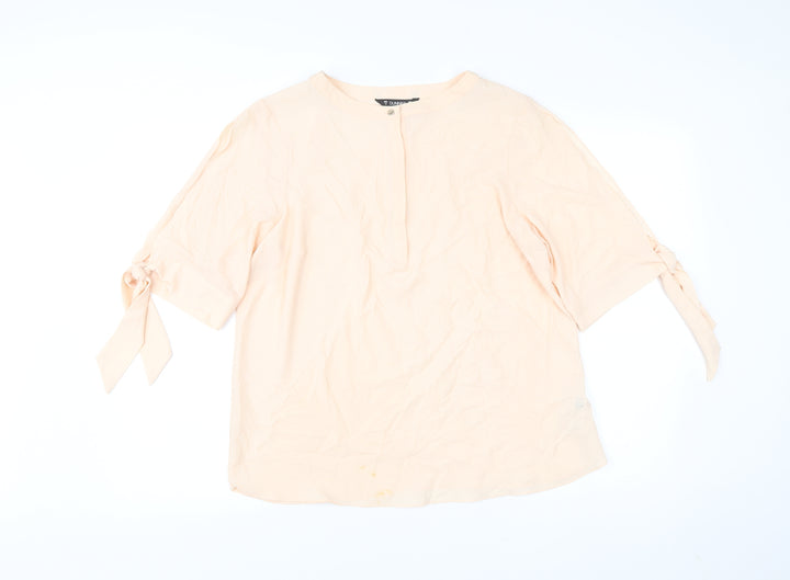 Dunnes Women’s Beige Blouse Size 14 Bow Sleeve 3/4 Lightweight