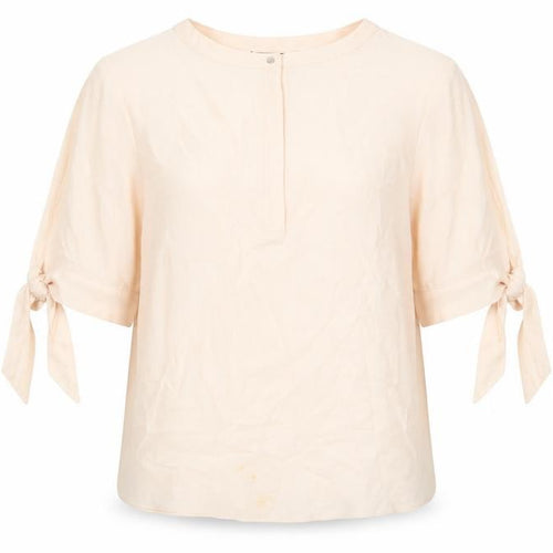 Dunnes Women’s Beige Blouse Size 14 Bow Sleeve 3/4 Lightweight