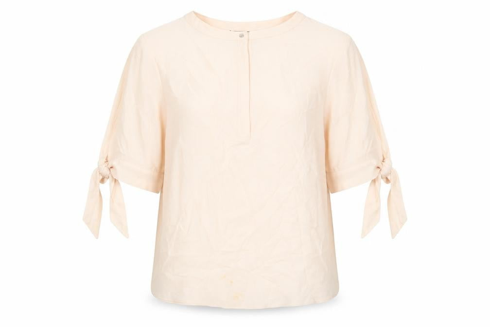 Dunnes Women’s Beige Blouse Size 14 Bow Sleeve 3/4 Lightweight