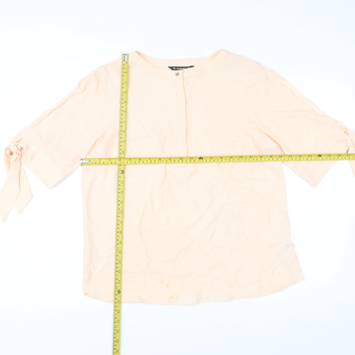 Dunnes Women’s Beige Blouse Size 14 Bow Sleeve 3/4 Lightweight