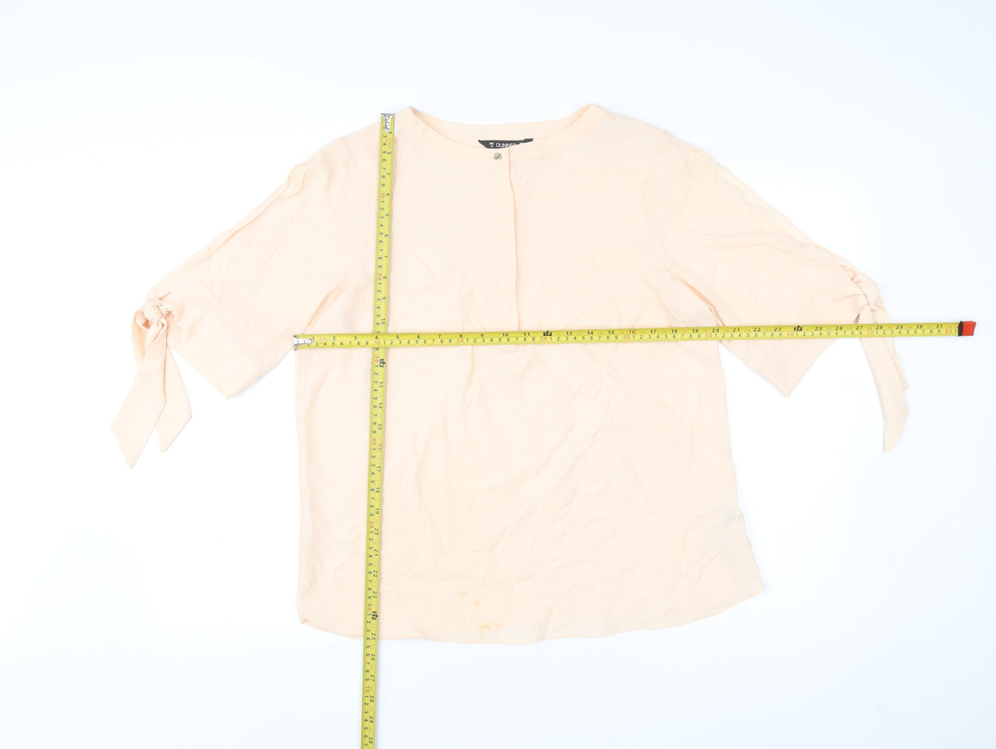 Dunnes Women’s Beige Blouse Size 14 Bow Sleeve 3/4 Lightweight