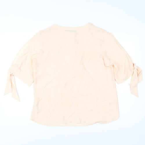 Dunnes Women’s Beige Blouse Size 14 Bow Sleeve 3/4 Lightweight