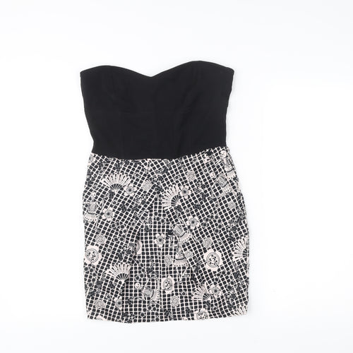 Women’s Black & White Strapless Bodycon Dress Size 12 Cotton Blend