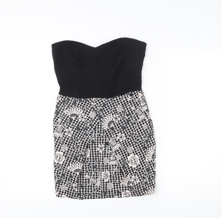 Women’s Black & White Strapless Bodycon Dress Size 12 Cotton Blend