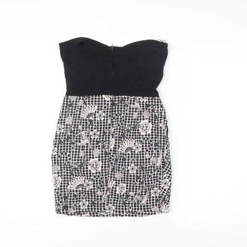 Women’s Black & White Strapless Bodycon Dress Size 12 Cotton Blend