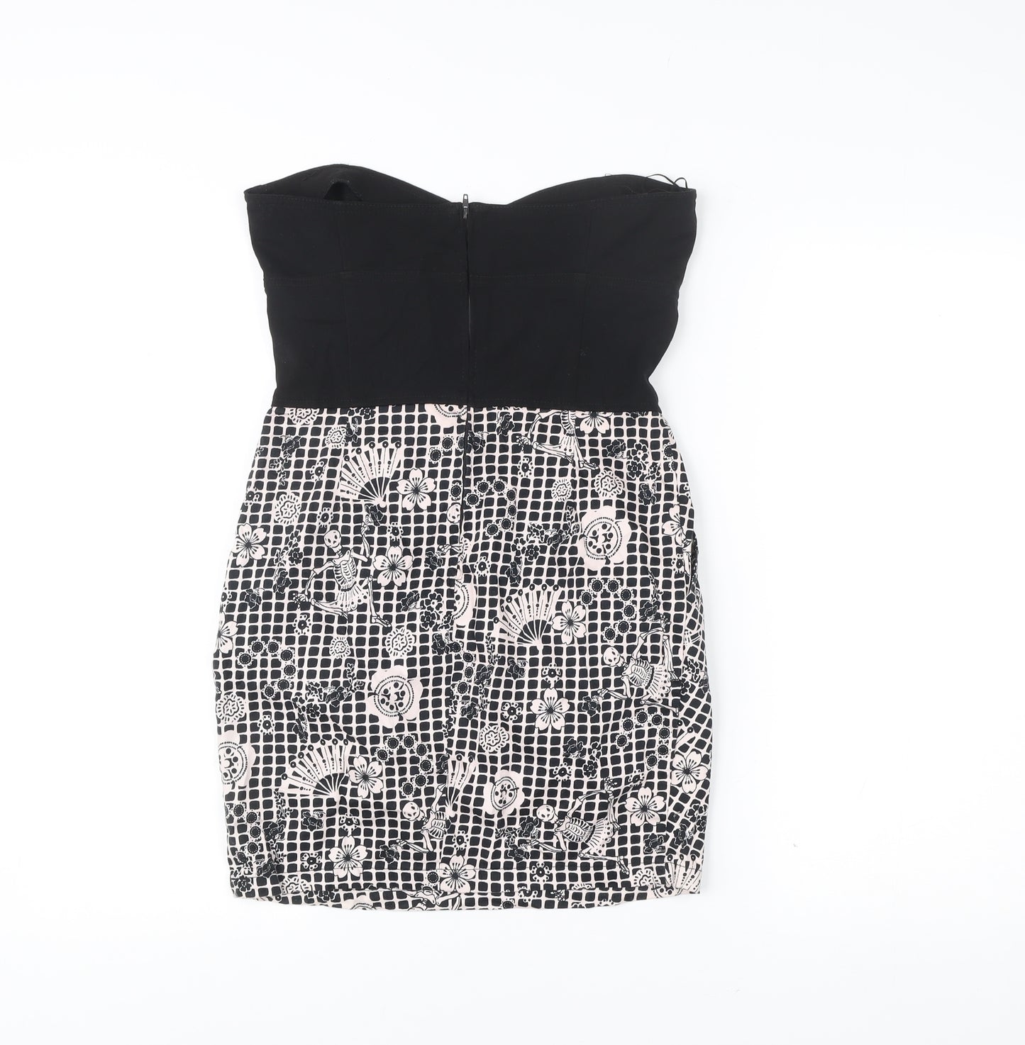 Women’s Black & White Strapless Bodycon Dress Size 12 Cotton Blend