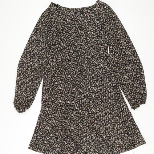 Next Womens Black Floral A-Line Knee Length Dress Size 10