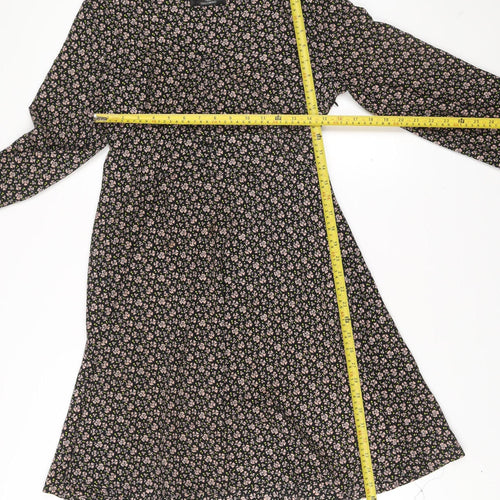 Next Womens Black Floral A-Line Knee Length Dress Size 10