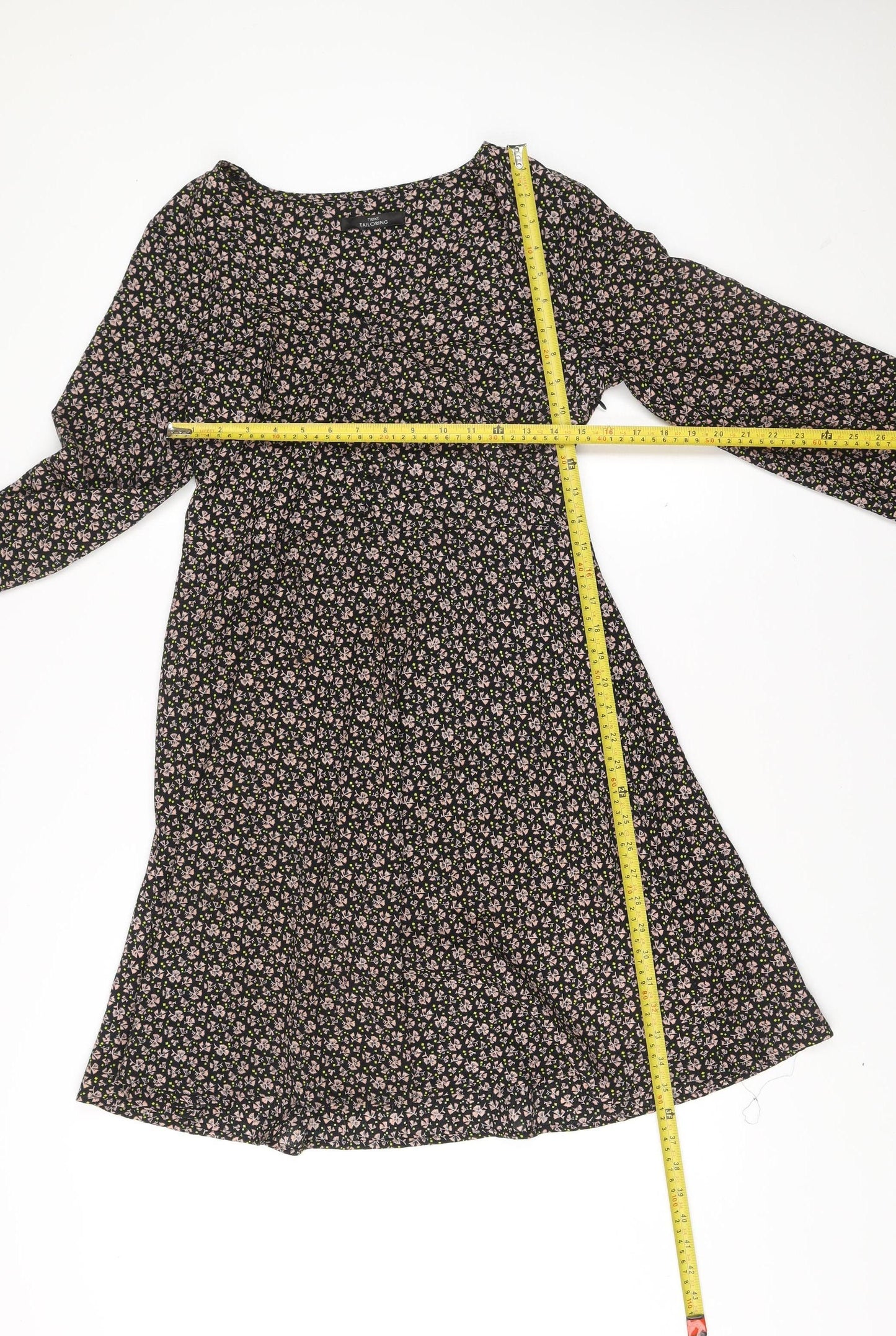 Next Womens Black Floral A-Line Knee Length Dress Size 10