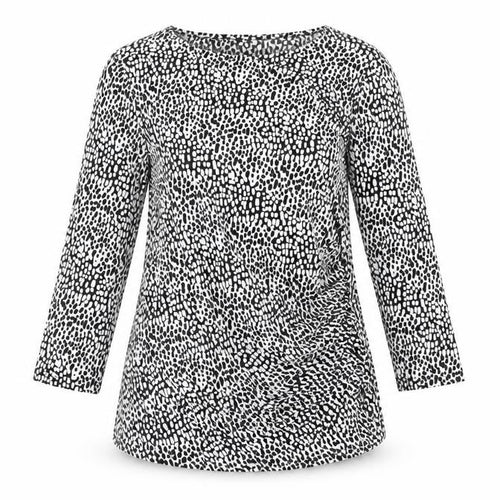 Tahari Womens Black White Animal Print Tunic Blouse Size M