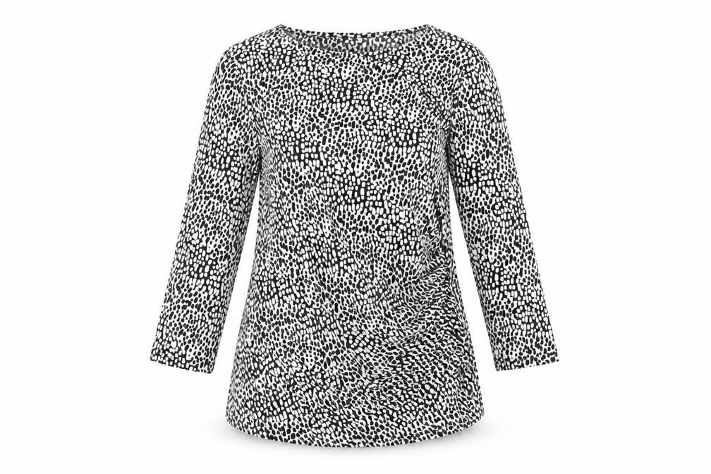 Tahari Womens Black White Animal Print Tunic Blouse Size M