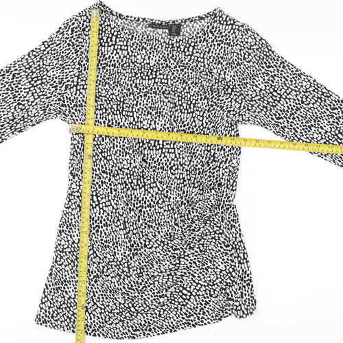 Tahari Womens Black White Animal Print Tunic Blouse Size M