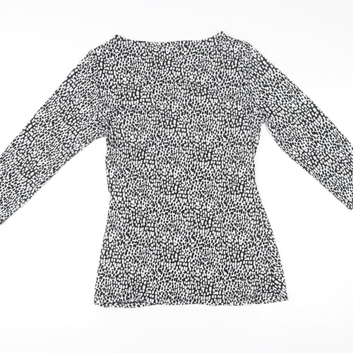 Tahari Womens Black White Animal Print Tunic Blouse Size M