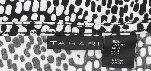 Tahari Womens Black White Animal Print Tunic Blouse Size M