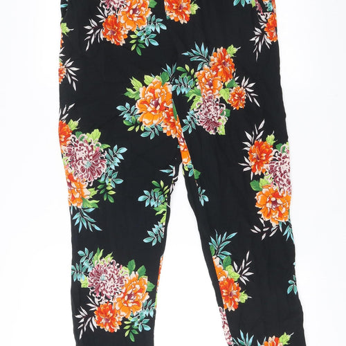 Wallis Women’s Black Floral Viscose Trousers UK 12 Relaxed Fit