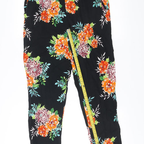Wallis Women’s Black Floral Viscose Trousers UK 12 Relaxed Fit