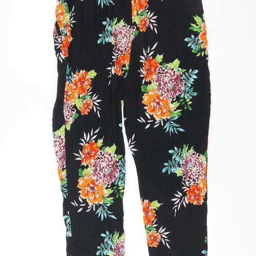 Wallis Women’s Black Floral Viscose Trousers UK 12 Relaxed Fit