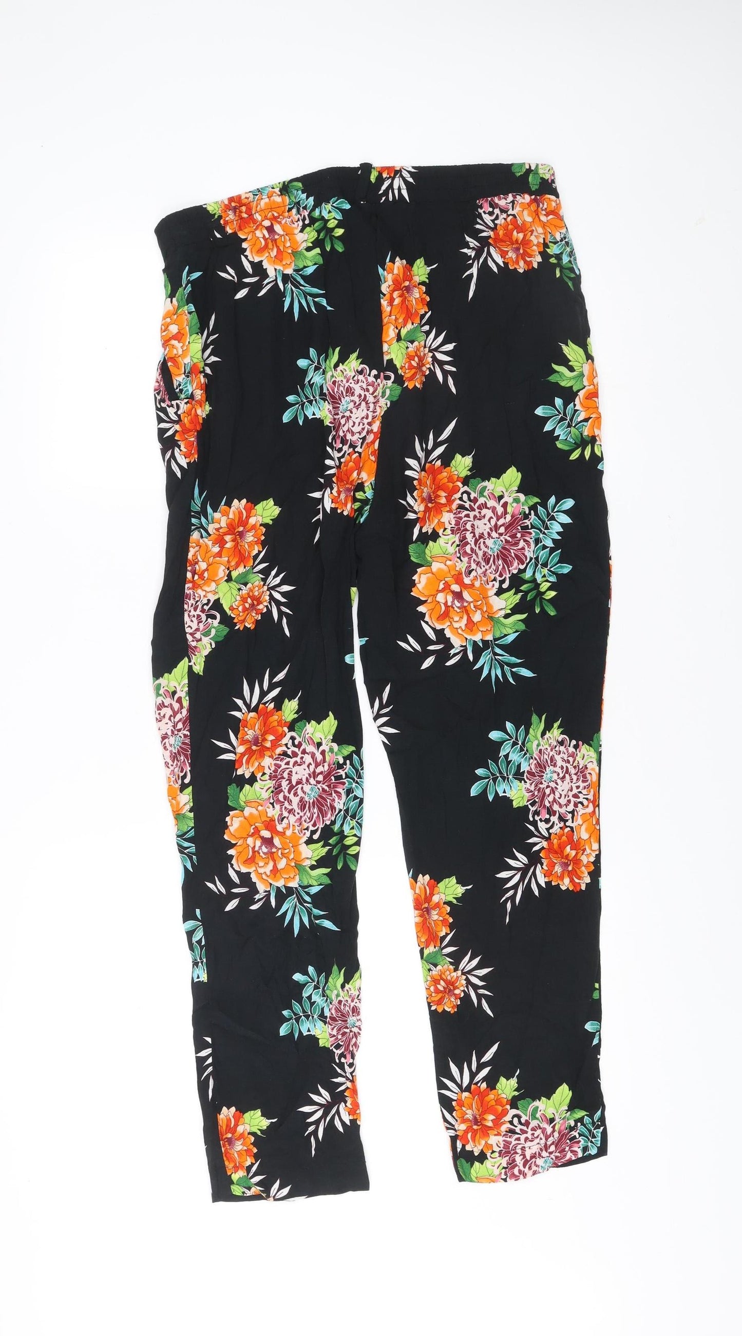 Wallis Women’s Black Floral Viscose Trousers UK 12 Relaxed Fit
