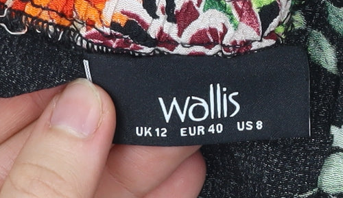 Wallis Women’s Black Floral Viscose Trousers UK 12 Relaxed Fit