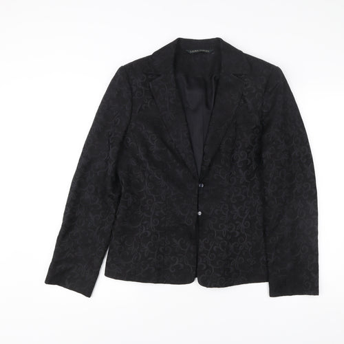 Laura Ashley Womens Black Wool Silk Jacquard Blazer UK 12