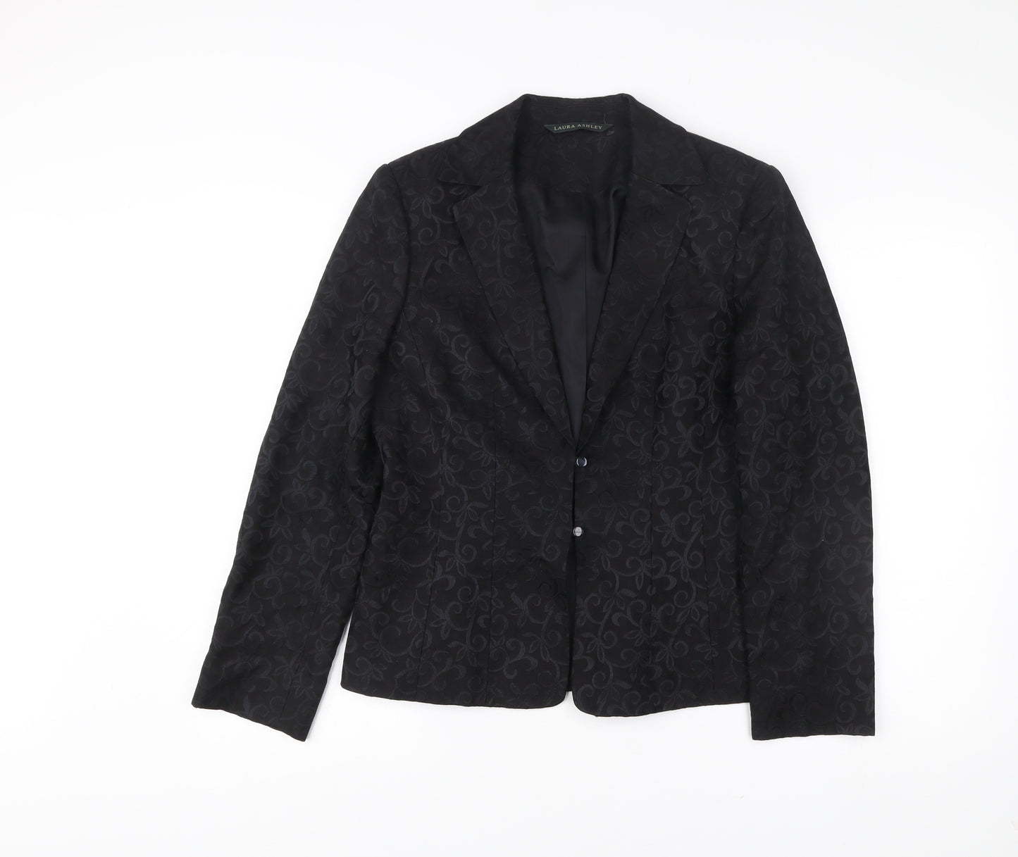 Laura Ashley Womens Black Wool Silk Jacquard Blazer UK 12