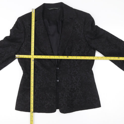 Laura Ashley Womens Black Wool Silk Jacquard Blazer UK 12