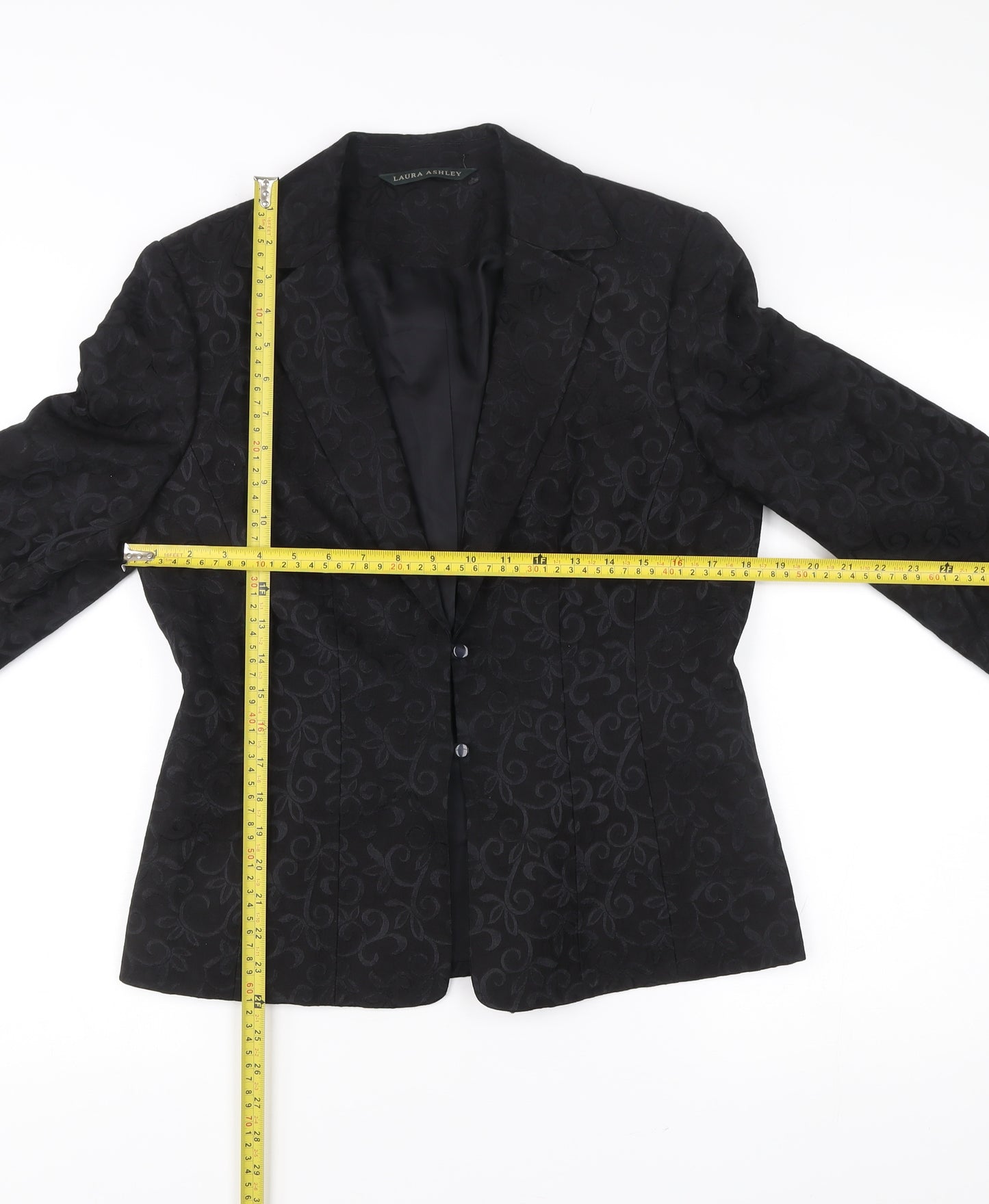 Laura Ashley Womens Black Wool Silk Jacquard Blazer UK 12