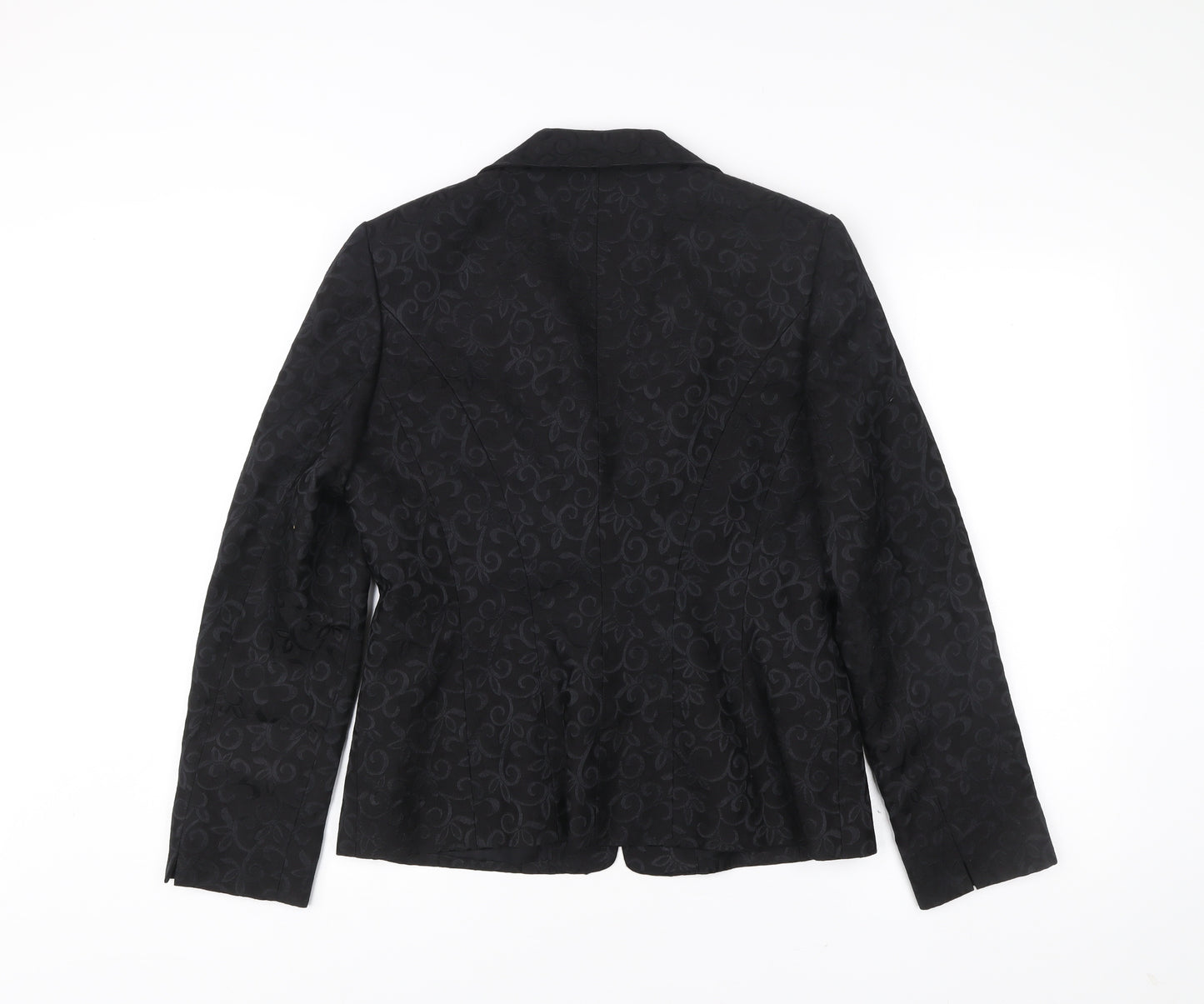 Laura Ashley Womens Black Wool Silk Jacquard Blazer UK 12