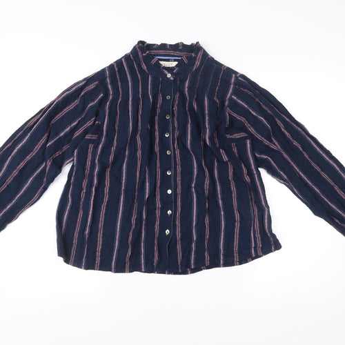 White Stuff Womens Blue Striped Button-Up Cotton Shirt Size 14