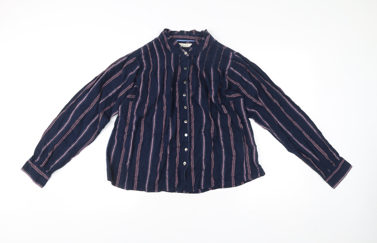 White Stuff Womens Blue Striped Button-Up Cotton Shirt Size 14