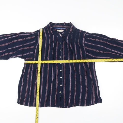 White Stuff Womens Blue Striped Button-Up Cotton Shirt Size 14