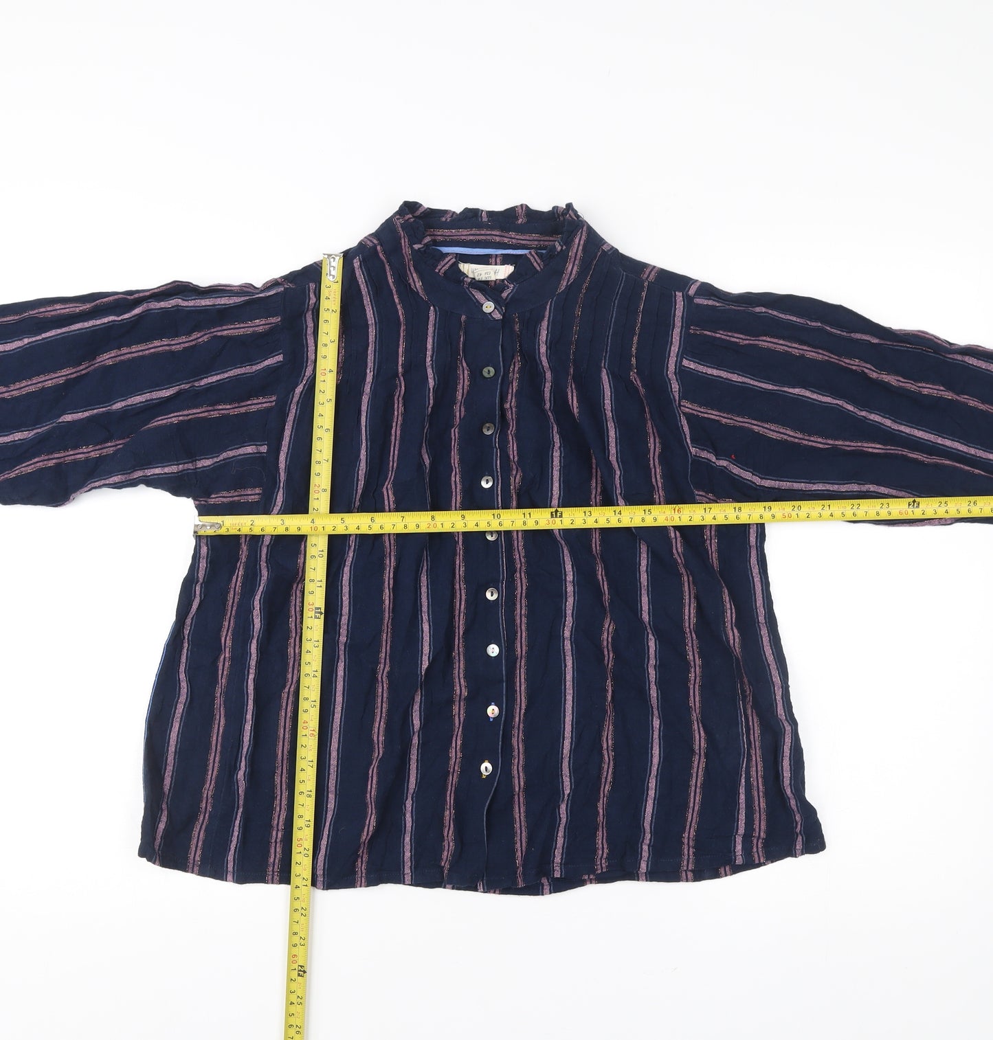 White Stuff Womens Blue Striped Button-Up Cotton Shirt Size 14
