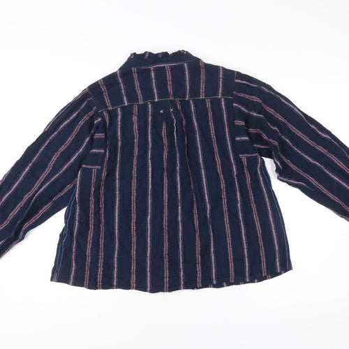 White Stuff Womens Blue Striped Button-Up Cotton Shirt Size 14