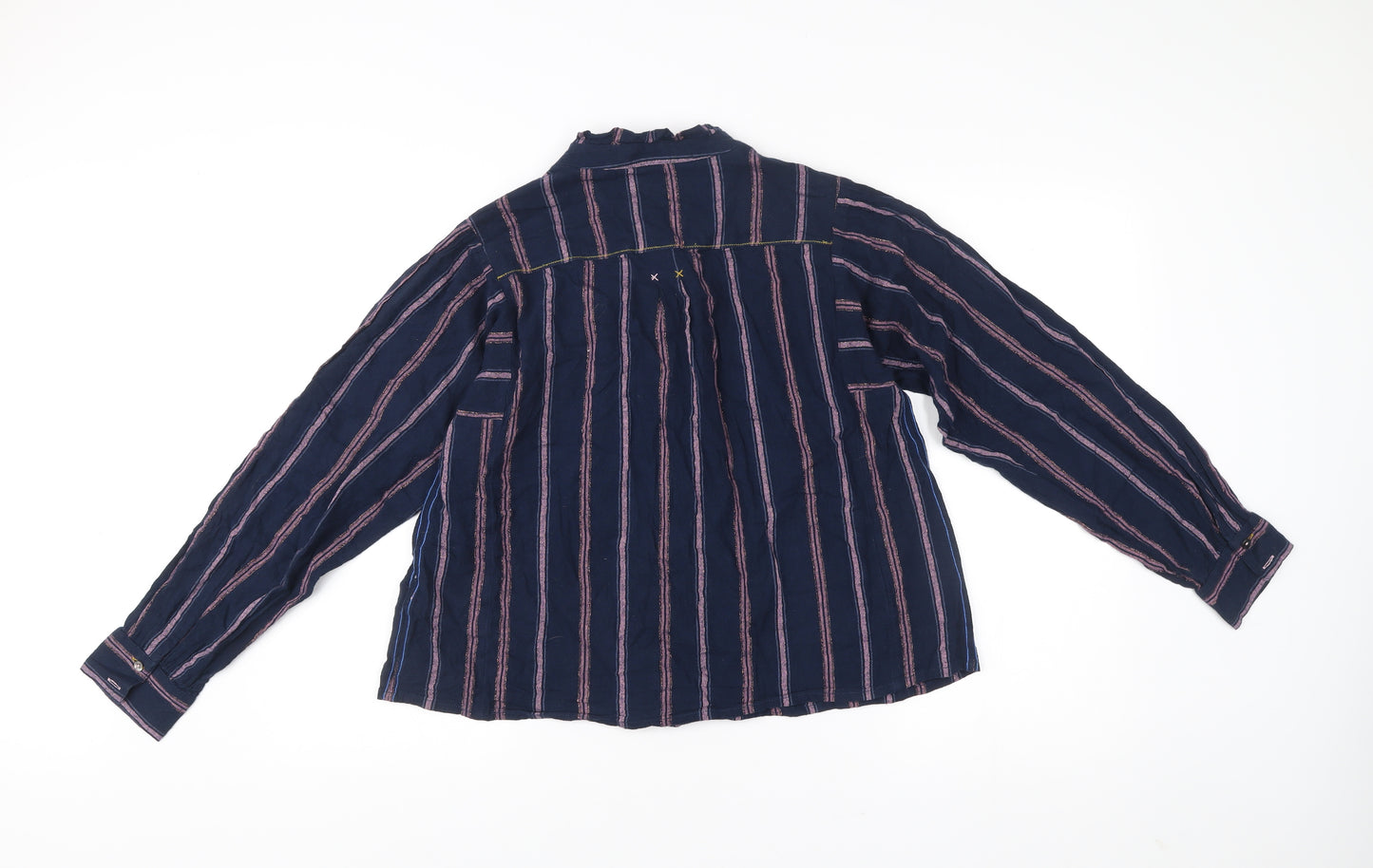 White Stuff Womens Blue Striped Button-Up Cotton Shirt Size 14