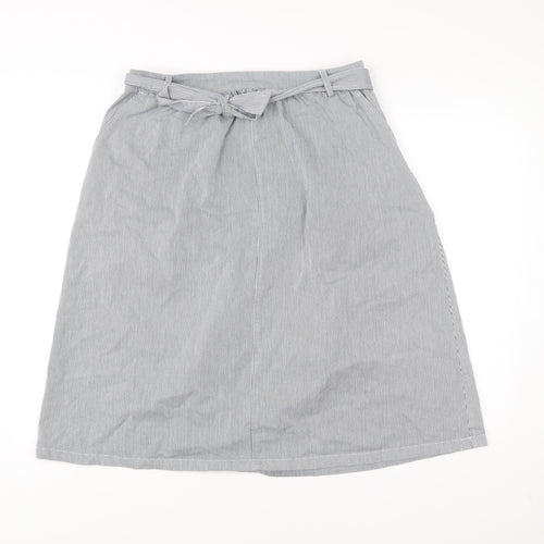 Oasis Womens Grey Striped A-Line Skirt Size 14 Knee Length Cotton Blend