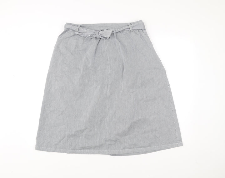 Oasis Womens Grey Striped A-Line Skirt Size 14 Knee Length Cotton Blend