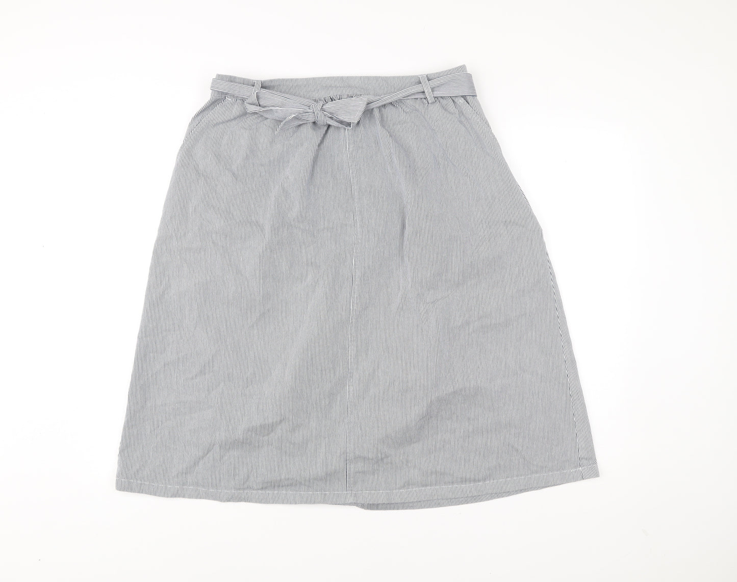 Oasis Womens Grey Striped A-Line Skirt Size 14 Knee Length Cotton Blend
