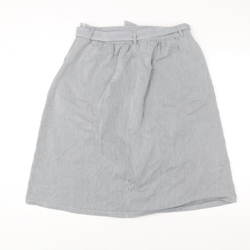 Oasis Womens Grey Striped A-Line Skirt Size 14 Knee Length Cotton Blend
